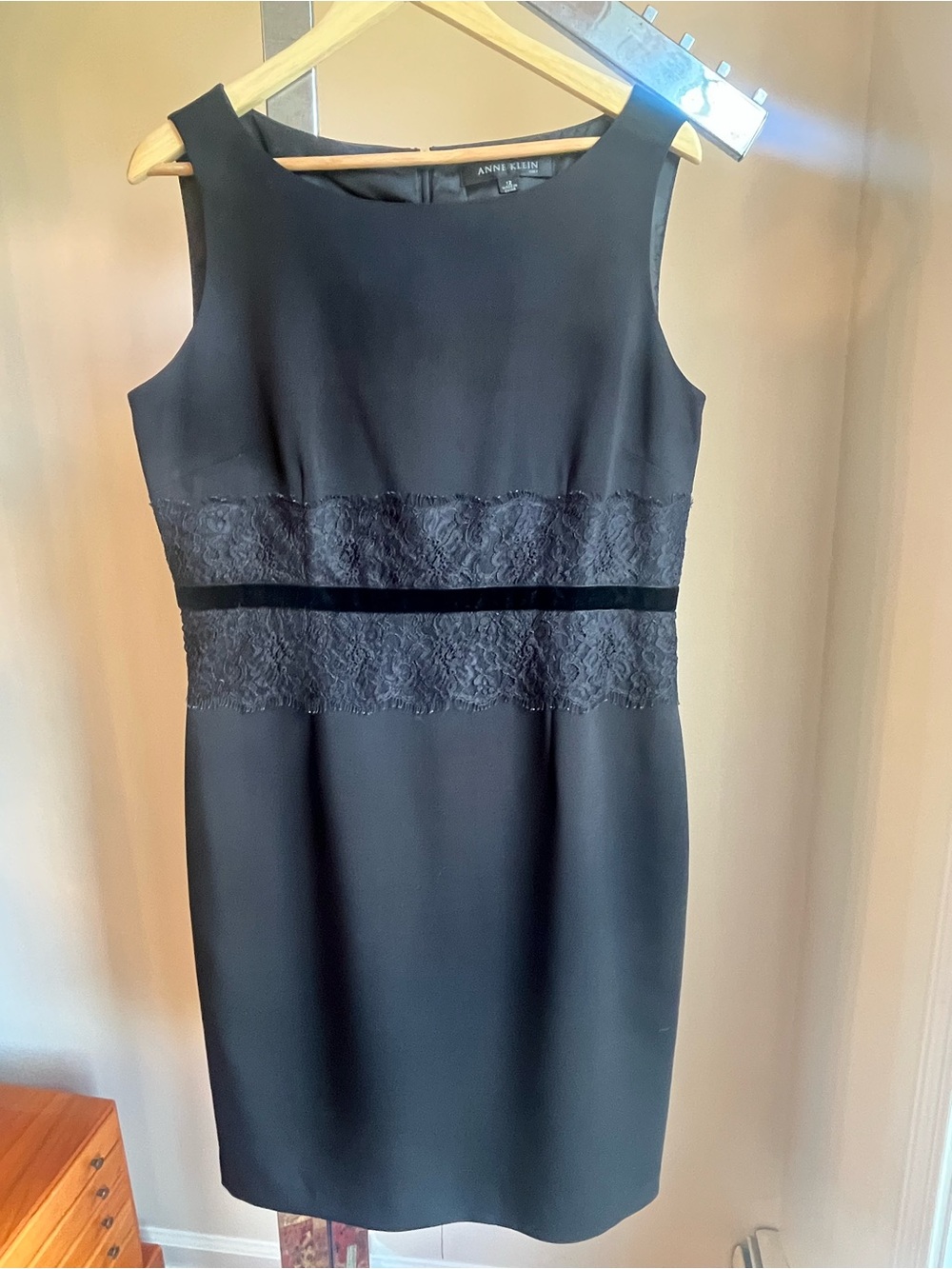 Anne Klein Black Lace-Trim Sheath Dress